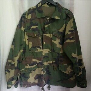 Woodland Camo Green Military Style Jacket Zip-Up Front 36.5 Cotton Size L